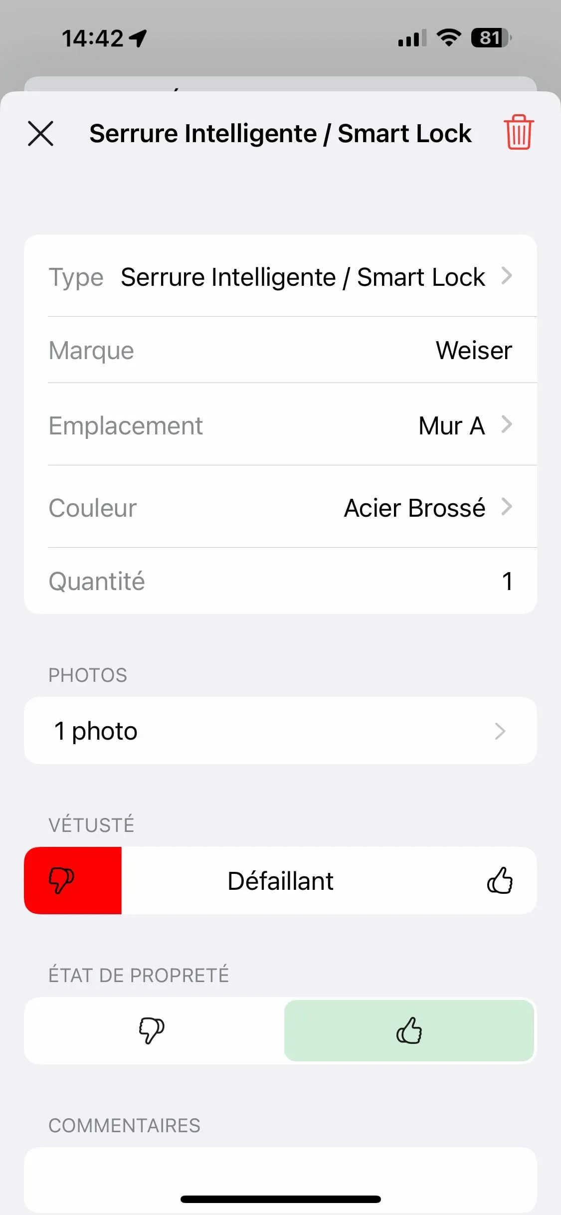 Documenter l'état de chaque élément