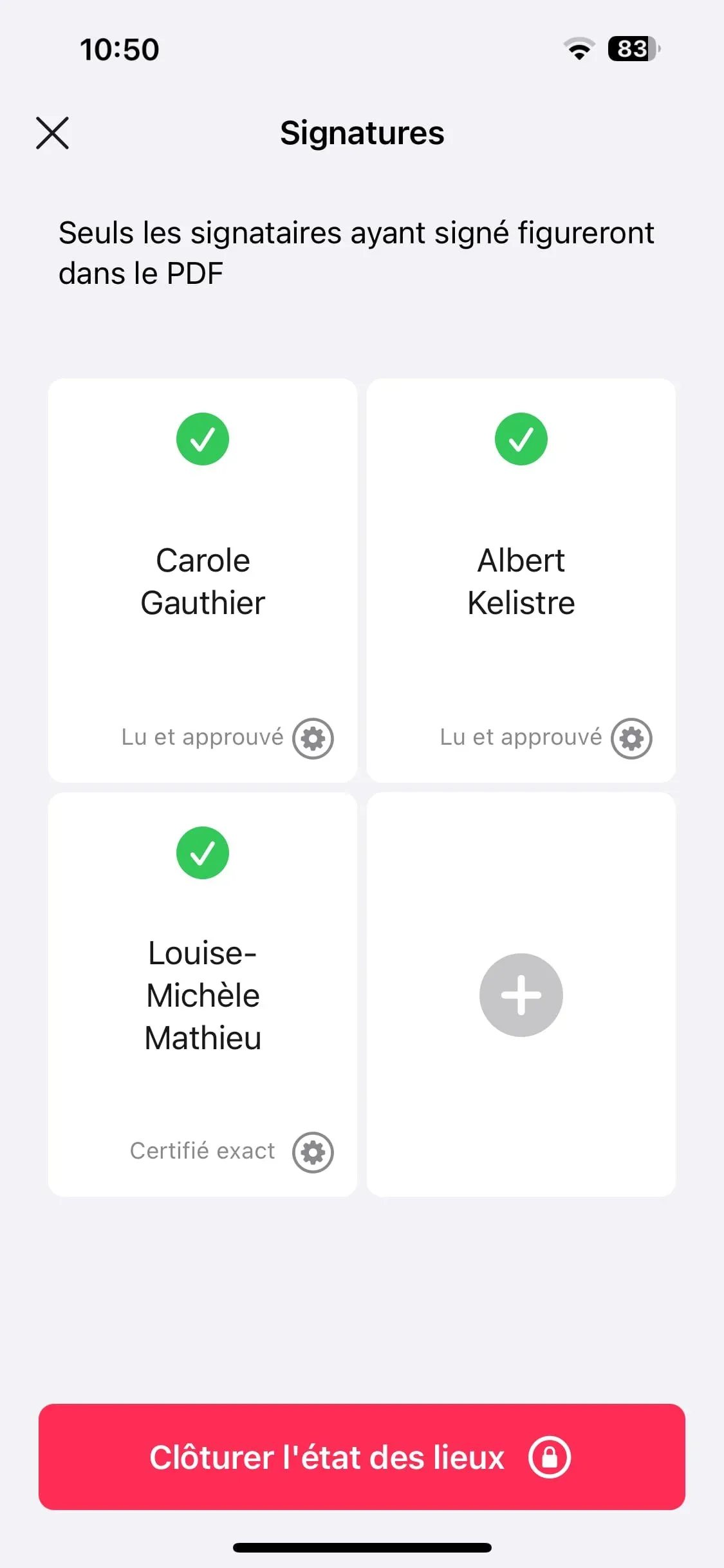 Écran des signataires