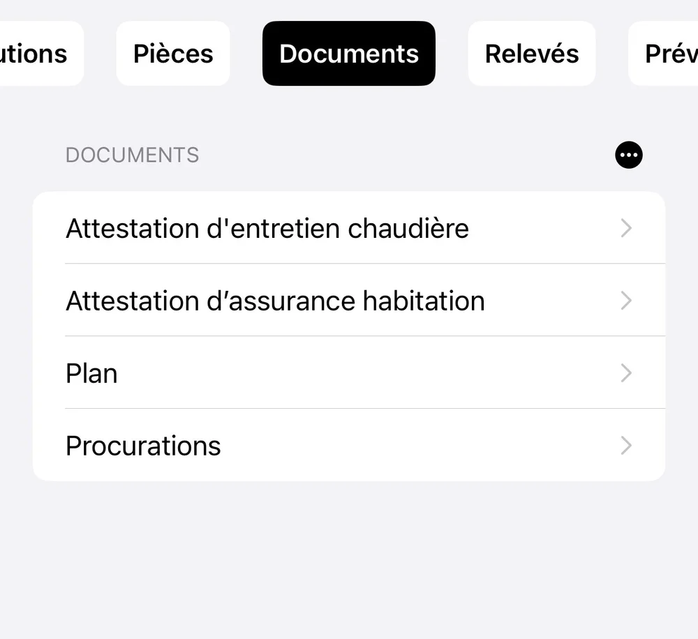 L'écran des documents joints à un état des lieux