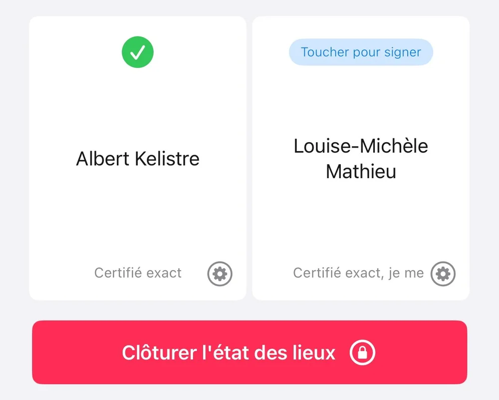L'écran des signataires et la signature sur l'appareil