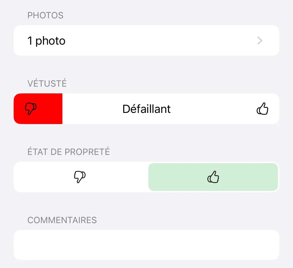 Le choix de la vétusté d'un élément constitutif et l'ajout de photos